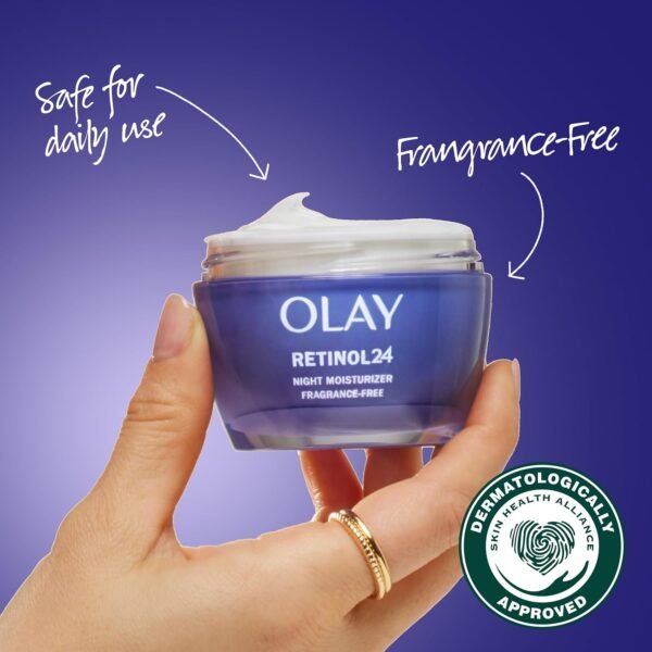 81MuMX65nrL._SL1500_.jpg Olay Retinol 24 Face Moisturizer, Anti-Aging Night Cream for Women, Fragrance-Free, Non Greasy - Anti-Wrinkle, Smooth Fine Lines, Tightening, Hydrating Skin Care - Peptides, Glycerin, 1.7 Oz