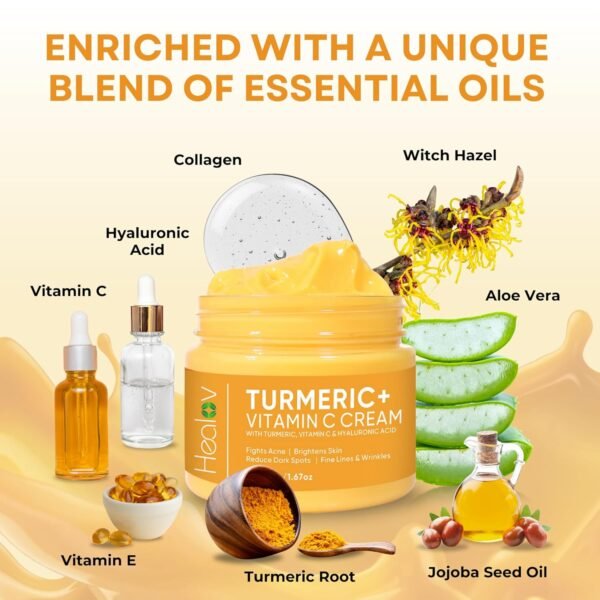 Turmeric Face Cream for Face & Body - All Natural Turmeric Skin Brightening Lotion - Cleanses Skin, Fights Acne, Evens Tone, Fades Scars, Sun Damage, & Age Spots - Pure Turmeric Cream with Vitamin C