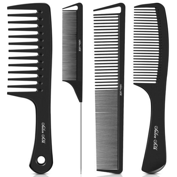 81NskgQCH0L._SL1500_.jpg SALONSILK 4PCS Professional Comb Set, Wide Tooth Rat Tail Fine Tooth Hair Combs, Braiding Cutting Barber Styling Curly Parting Set for Men and Women