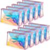 BESARTE 10 Pcs Holographic Makeup Bags Bulk, Mother's Day Gifts for Women Clear Portable Zippered Toiletry Bag Waterproof Cosmetic Bags Wedding Gifts for Bride Bridesmaids