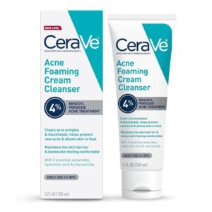 81OQHXYinzL._SL1500_.jpg CeraVe Acne Foaming Cream Cleanser, 4% Benzoyl Peroxide Face Wash With Hyaluronic Acid, Niacinamide & Ceramides, Gentle Daily Acne Treatment For Face