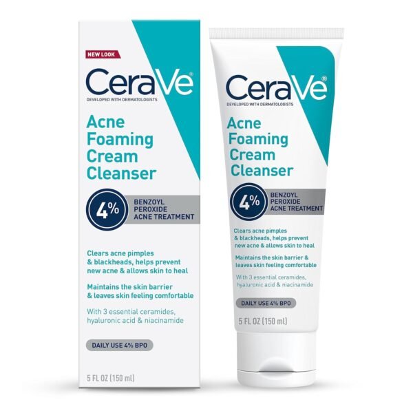 81OQHXYinzL._SL1500_.jpg CeraVe Acne Foaming Cream Cleanser, 4% Benzoyl Peroxide Face Wash With Hyaluronic Acid, Niacinamide & Ceramides, Gentle Daily Acne Treatment For Face