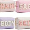 81OTmRE54UL._AC_SL1500_.jpg HBselect 4 Pcs Chenille Letter Patch Makeup Bags - Portable Waterproof Cosmetic Organizer for Women
