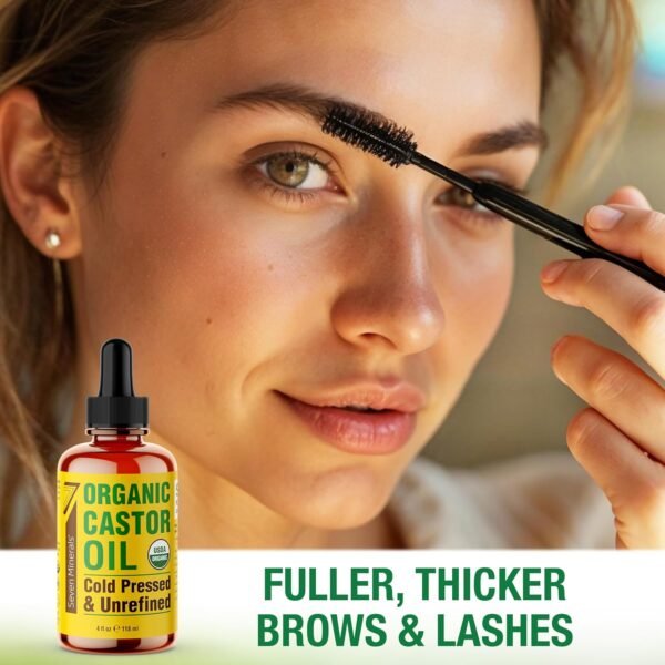 81OhpCXfsPL._SL1500_.jpg Seven Minerals 4oz Organic Castor Oil for Eyelashes, Eyebrows, Face & Hair Growth - Glass Bottle, Cold Pressed & Hexane Free - 100% Pure Castor Hydrates & Boosts Natural Hair, Lash & Brow Growth