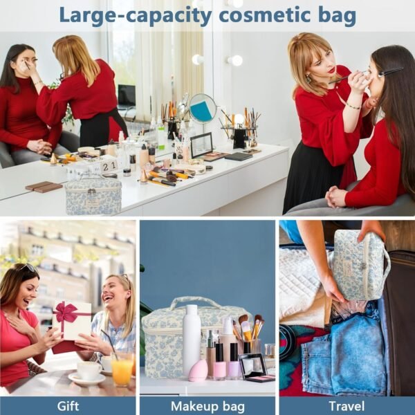 81OqwSFqfjL._AC_SL1500_.jpg Large Makeup Bag, Cute Cosmetic Bag for Women Girls, Floral Coquette Aesthetic Toiletry Bag, Travel Make Up Organizer Bag (BDLH)