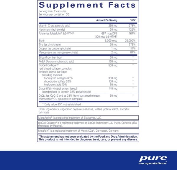 81P8GdZLefL._AC_SL1500_.jpg Pure Encapsulations Hair/Skin/Nails Ultra Advanced Beauty Supplement - Biotin & Collagen Supplement for Healthy Hair, Strong Nails & Youthful Skin Support* - 60 Capsules