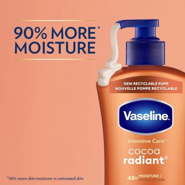 81PJpac2sRL._SL1500_.jpg Vaseline Intensive Care Body Lotion Cocoa Radiant 3 count for Dry Skin Lotion Made with Ultra-Hydrating Lipids and Pure Cocoa Butter for a Long-Lasting, Radiant Glow 20.3 Oz