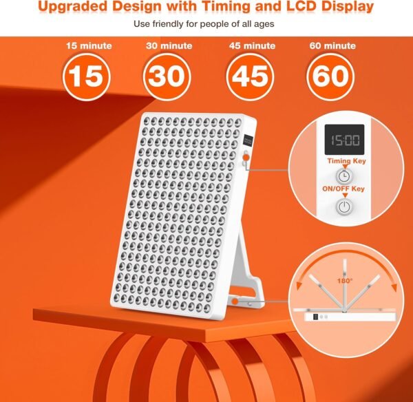 Red Light Therapy with Timing and 180° Adjustable Stand, Deep 660/850nm Near Infrared& Red Light Therapy Panel for Face Body, Skin Care, Home LED Therapy Lamp for Pain Relief of Muscles Joints,234LEDs
