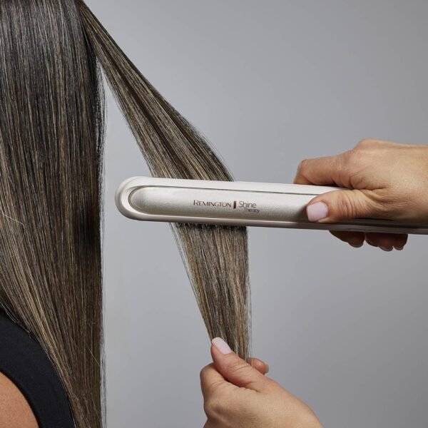 81PouEo48NL._AC_SL1500_.jpg Remington Shine Therapy 1 inch Hair Straightener Iron, Flat Iron Infused with Argan Oil & Keratin, Professional Ceramic Flat Iron for Less Frizz, Shines and Smooth, Styling Tools