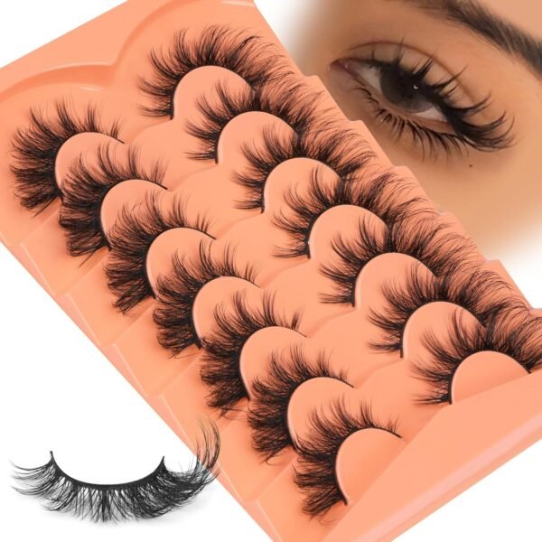 81QHrWxqbQL._SL1500_.jpg False Eyelashes Wispy Lashes Natural Look Fake Eyelashes Cat Eye Lashes Mink Fluffy Strip False Lashes Fox Eye Lashes Pack 7 Pairs ALICROWN