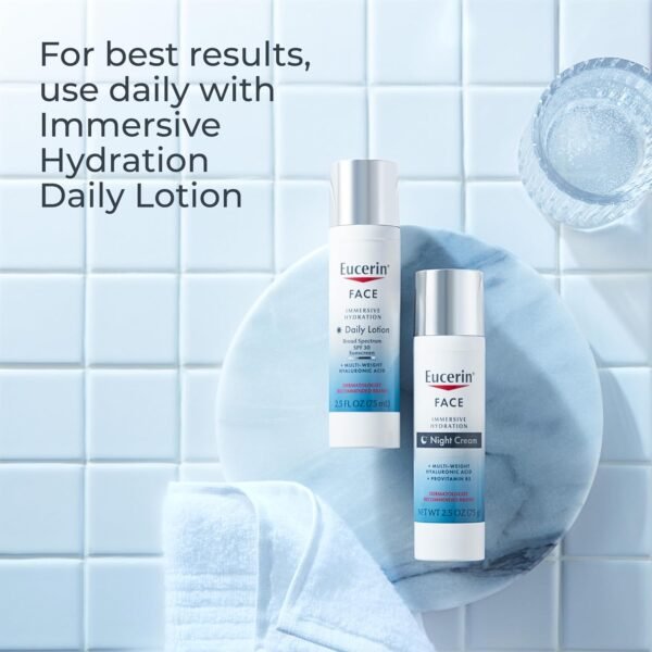81QY3uwbJKL._SL1500_.jpg Eucerin Face Immersive Hydration Night Cream with Hyaluronic Acid and Provitamin B5, Ultra-Lightweight Face Moisturizer Smooths Fines Lines and Wrinkles, 2.5 Oz Bottle