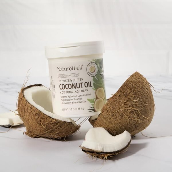 NATURE WELL Extra Virgin Coconut Oil Moisturizing Cream for Face, Body, & Hands, Anti Aging, Firming, Restores Skin's Moisture Barrier, Provides Intense Hydration For Dry & Dull Skin, 16 Oz