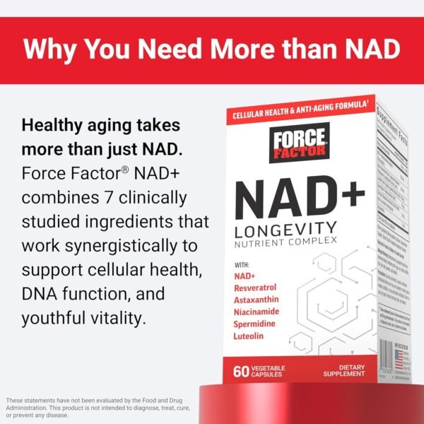 81R5X5fTiBL._AC_SL1500_.jpg FORCE FACTOR NAD+ (NMN or Nicotinamide Riboside Alternative) with Resveratrol, Astaxanthin, Spermidine & Luteolin Complex, NAD to Support Cellular Health & Healthy Aging, 60 Capsules