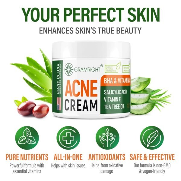 Acne Treatment Face Cream - Acne Spot Treatment for Face & Acne Dots - Tea Tree Oil for Acne - Natural Cystic Acne Treatment -Made in USA- For All Skin Types - Acne Scar Cream & Pimple Remover 4 fl.oz