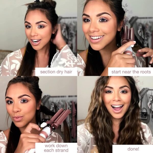 81RGu9C2-nS._SL1500_.jpg Conair Double Ceramic 3 Barrel Curling Iron, Hair Waver, Create Beachy Waves, Long-Lasting Natural Tight Waves for all Hair Lengths, White / Rose Gold
