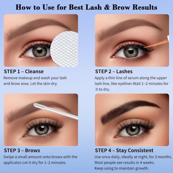 Kean Beauty Eyelash & Brow Growth Serum Set – Natural Biotin Formula to Enhance Lashes & Brows – 3ml x 2 – Gentle Formula for Sensitive Skin, Nourishing & Soothing