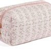 Makeup Bag Travel Cosmetic Bag for Women Girls, Zipper Make Up Pouch, Floral Flowers Toiletry Organizer Makeup, Portable Storage Cosmetic Travel Cloth Bag (Pink)