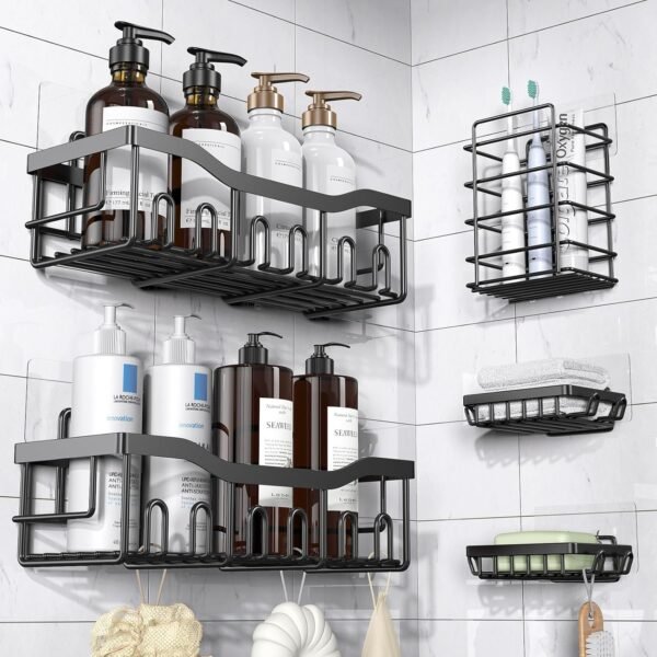 81S6FPdEHWL._AC_SL1500_.jpg Adhesive Shower Caddy, 5 Pack Rustproof Stainless Steel Bath Organizers With Large Capacity, No Drilling Shelves for Bathroom Storage & Home Decor