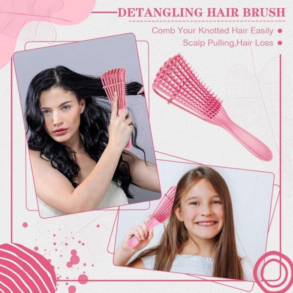 81SLTWJXrvL._SL1500_.jpg Boao 10 Pcs Hair Styling Kit - Detangler, Wide Tooth Comb, Teasing Brush, Rat Tail Comb, Edge Brush, Alligator Clips for Curly, Wet Hair - Gift for Women & Girls (Pink)