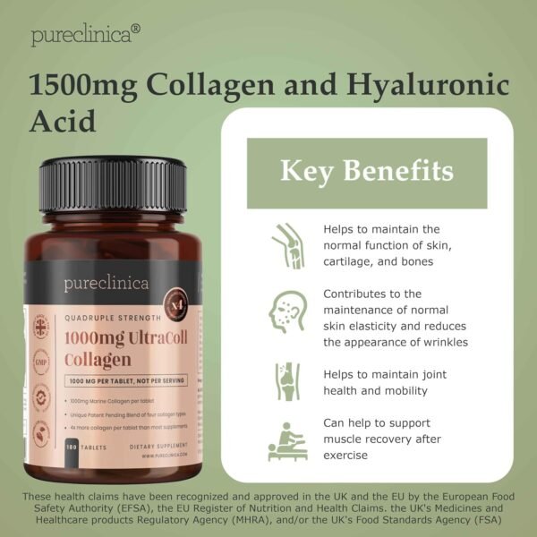 81SoruLTOkL._AC_SL1500_.jpg pureclinica 1500mg UltraColl Collagen (1200mg) and Hyaluronic Acid (300mg) x 180 Tablets - 6 Months Supply