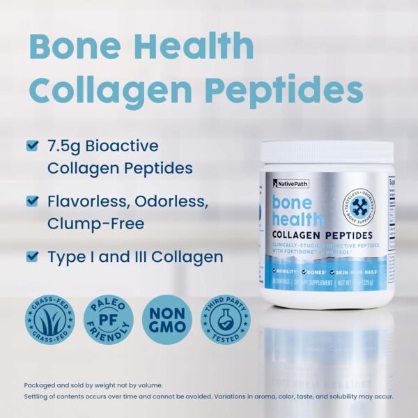 81TEMPtkuxL._AC_SL1500_.jpg NativePath Bone Health Collagen Peptides, Type 1 & 3, with Fortibone and Verisol, 7.9 Ounce, 30 Servings