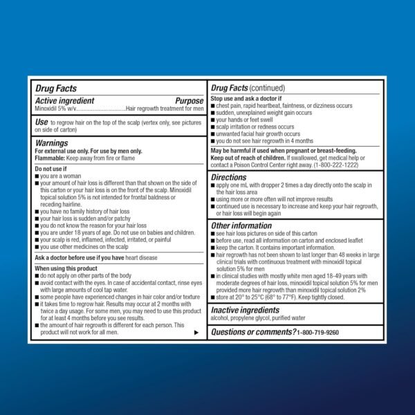 Amazon Basic Care Minoxidil Topical Solution USP, 5 Percent, Hair Regrowth Treatment for Men, Extra Strength, 12 Fluid Ounces