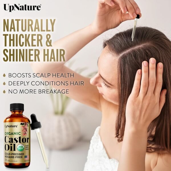 81Tk2FKD90L._AC_SL1500_.jpg UpNature Organic Castor Oil (2 oz) 100% Pure Cold Pressed Unrefined Castor Oil for Hair Growth Support – Eyebrow Eyelash Growth Serum (Hexane Free) Natural Moisturizer in Glass Bottle