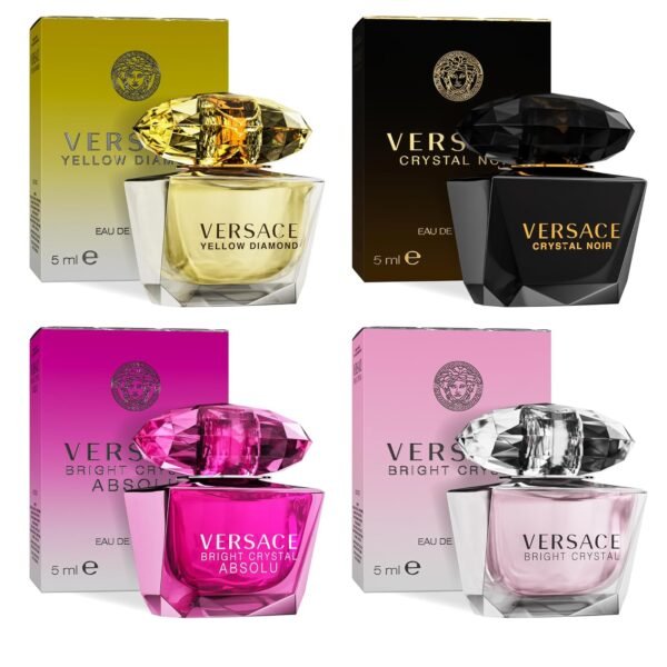 81UF6frDZzL._SL1500_.jpg Versace Perfume for Women Set of 4 Mini, Bright Crystal, Yellow Diamond, Crystal Noir, Bright Crystal Absolu, Perfume for Women Fragrance Sampler Set Designer Womens Samples (4 Count, 0.17 oz)