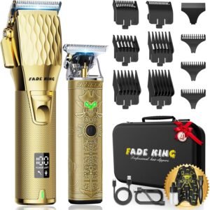 81UerQpEyhL._AC_SL1500_.jpg FADEKING® Professional Hair Clippers for Men - Cordless Hair Clippers, LCD Display Barber Clippers for Hair Cutting & Mens Grooming with Travel Case (Gold+Bronze)
