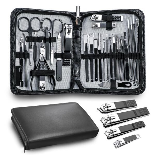 Manicure kit Personal Care Mens Grooming Kit, 30 in 1 Professional Nails Kit Pedicure Kit, Nail Clippers for Men and Beauty Tool Portable Set, with Luxurious Travel Case (Black)