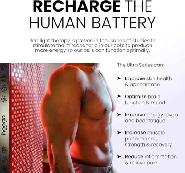 Hooga Red Light Therapy, Red Near Infrared LED Panel, 72 Quad Chip Flicker Free LEDs, Ultra Series, Clinical Grade Device for Energy, Pain, Skin, Recovery, Sleep, Performance. ULTRA360.