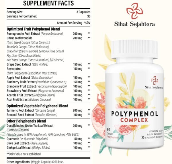 81VRjYmcLaL._AC_SL1500_.jpg 67,500 MG Polyphenols Supplement - Powerful Antioxidants & Polyphenol for Age Defense, Polyphenol Superfood, Quercetin, Resveratrol, Green Tea, Plant-Based & Energy, Immune Support, 90 Capsules