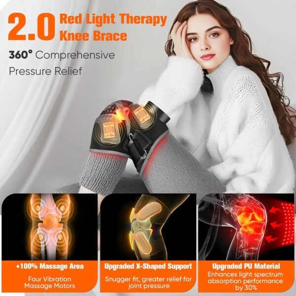 Upgraded Red Light Therapy Knee Brace - FSA HSA Eligible Knee Massager with 4 Vibration Areas, 660nm&850nm, Near Infrared Red Light Therapy Heated Device for Knee Elbow Shoulder Pain