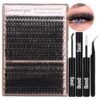 Geeneiya Volume Lash Clusters Kit DIY Lash Extension Kit D Eyelash Extensions with Lash Bond and Seal Tweezers,10-14mm Eye Corner Eyelashes and 16-18MM Cluster Lashes 300Pcs