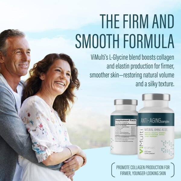 Vitmulti Anti-Aging Natural Amino Acids Supplement for Women & Men – Supports Immune Health, Energy, Smoother Skin Tone, & Restorative Sleep, Anti-Aging Supplement Pills for Longevity, 60 Capsules