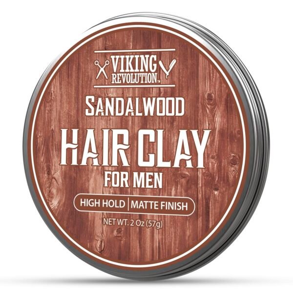 Viking Revolution Sandalwood Hair Clay for Men - Matte Finish Mens Hair Clay - Texturizing Clay Hair Product Men with Jojoba and Vitamin E - Clay Pomade for Men Effortless Hair Styling Cream (2 oz)