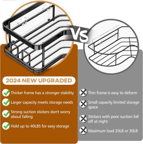 MAXIFFE Shower Caddy, 3-Pack Shower Organizer with Soap Holder, Corner Shower Caddy with 8 Hooks, Wall Mounted Shower Shelf for Bathroom, Kitchen, Countertop, Black