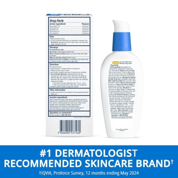 81WJnL0Bj1L._SL1500_.jpg CeraVe AM Facial Moisturizing Lotion with SPF 30, Oil-Free Face Moisturizer with SPF, Formulated with Hyaluronic Acid, Niacinamide & Ceramides, Non-Comedogenic, Broad Spectrum Sunscreen, 3 Ounce