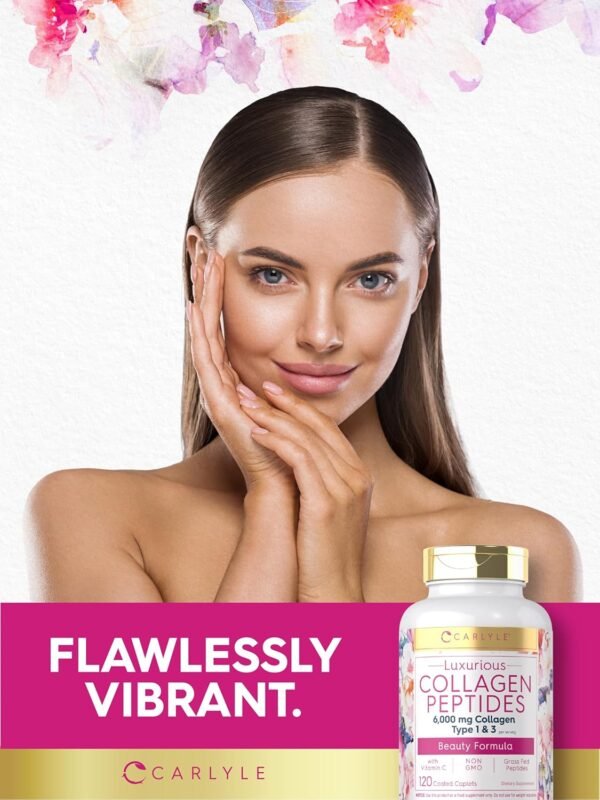 81WV17UwqzL._AC_SL1500_.jpg Carlyle Collagen with Vitamin C | 6000mg | 120 Caplets | Multi Collagen Peptide Pills | Type 1 and 3 | Non-GMO, Gluten Free, Grass Fed