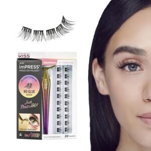 81X4dpmPDfL._SL1500_.jpg KISS imPRESS Falsies Self Adhesive Eyelashes, Press On Lashes, 12mm-14mm Glam Volume Lashes, Black, No Glue Needed, Invisible Band, 36 Lash Clusters & Non-Stick Applicator - Voluminous