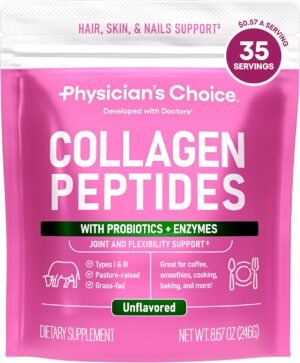 81XEjLb7ycL._AC_SL1500_.jpg Physician's CHOICE Collagen Peptides - Hydrolyzed Protein Powder for Hair, Skin, Joints - Grass Fed, Non-GMO