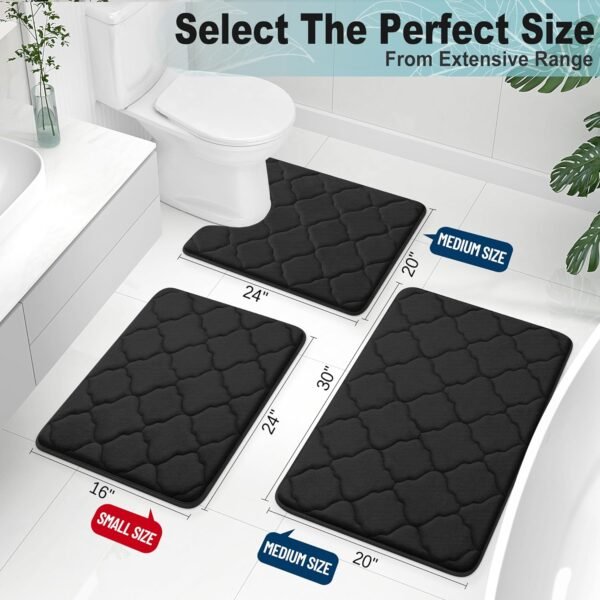 OLANLY Memory Foam Bath Mat Rug 24x16, Ultra Soft and Absorbent Bathroom Rugs, Non-Slip, Comfortable, Machine Washable Bath Carpet for Bathroom Floor, Tub, Shower and Home Decor Accessories, Black