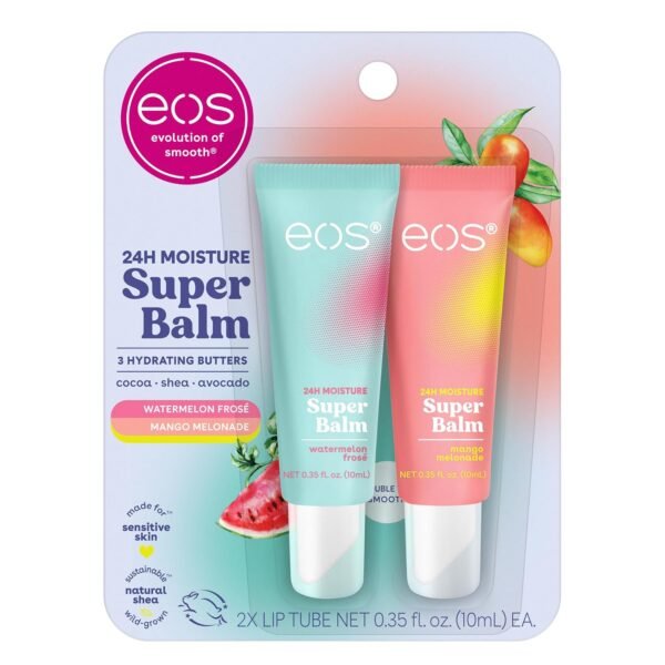 81Y95at4LL._SL1500_.jpg eos 24H Moisture Super Balm- Watermelon Frosé & Mango Melonade, Lip Mask, Day or Night Lip Treatment, Made for Sensitive Skin, 0.35 fl oz, 2-Pack