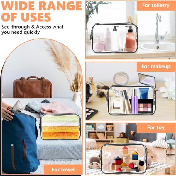81YRAy8vhBL._AC_SL1500_.jpg AURUZA 4 Pack Clear Toiletry Bag, Portable Travel Makeup Pouch with Zipper, TSA Approved Organizer, PVC Cosmetic for Airport Airline Compliant