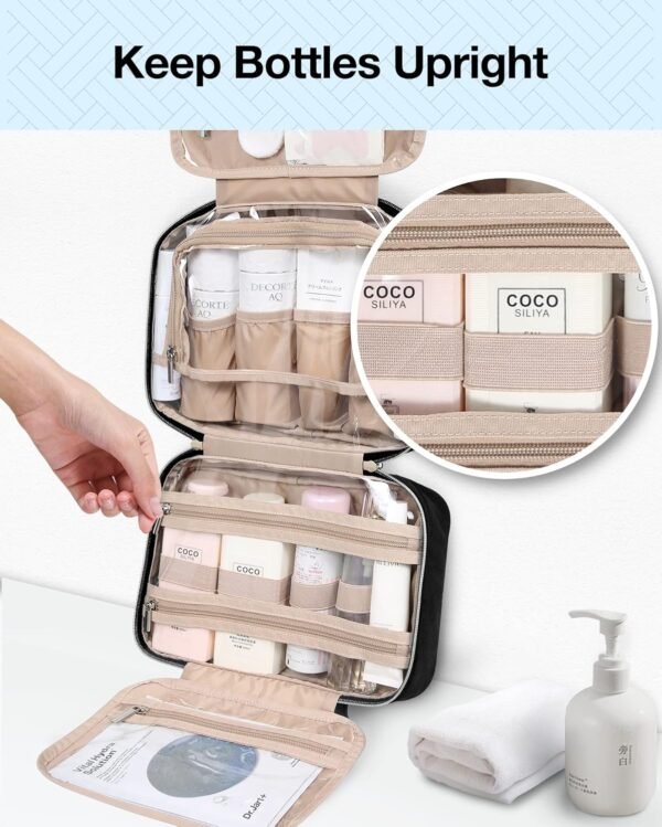 81YWZ5pEqoL._AC_SL1500_.jpg BAGSMART Toiletry Bag Hanging Travel Makeup Organizer with TSA Approved Transparent Cosmetic Bag Makeup Bag for Full Sized Toiletries, Large-Blck