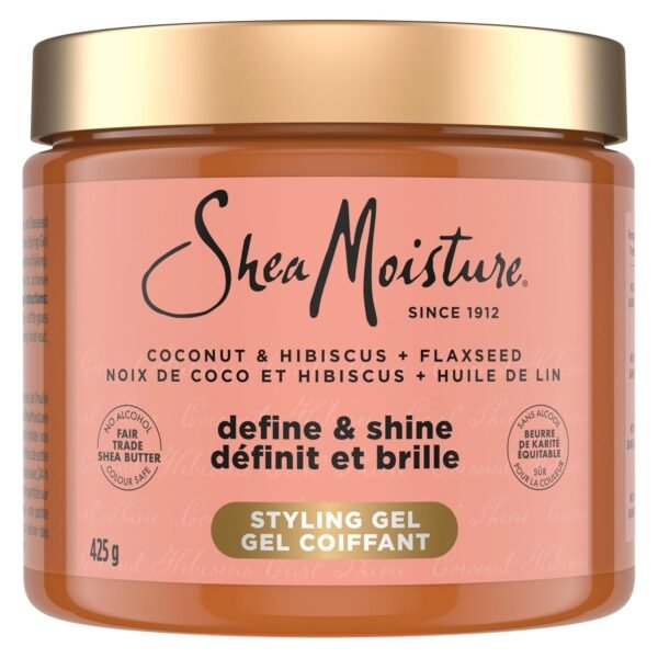 SheaMoisture Define & Shine Styling Gel + Flaxseed Coconut&Hibiscus Hydrates,Holds Your Style All Day Infused With Glycerin,Coconut Oil an Invigorating Sweet Scent ParabenFree Frizz Control Gel 15OZ