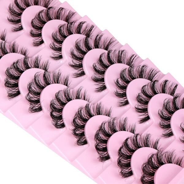 ALPHONSE Russian Lashes Clear Band False Eyelashes Natural Look D-Curly Fake Lashes Russian Strip Faux Mink Eyelashes 9 Pairs Pack