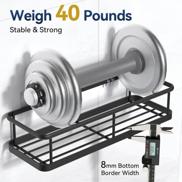 YASONIC Shower Caddy Adhesive, No Drill Bathroom Shower Organizers, with Removable Hooks, Rust Proof Shower Shelves, Wall-Mounted Shower Holder, Black, 2 Packs