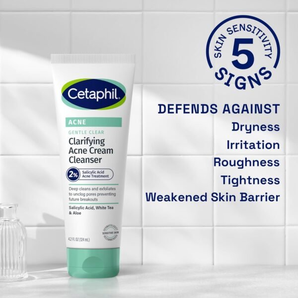 Cetaphil Acne Face Wash, Gentle Clear Clarifying Acne Cream Cleanser with 2% Salicylic Acid, Deep Cleans & Treats Acne Prone Skin, Skin Care for Sensitive Skin, 4.2oz