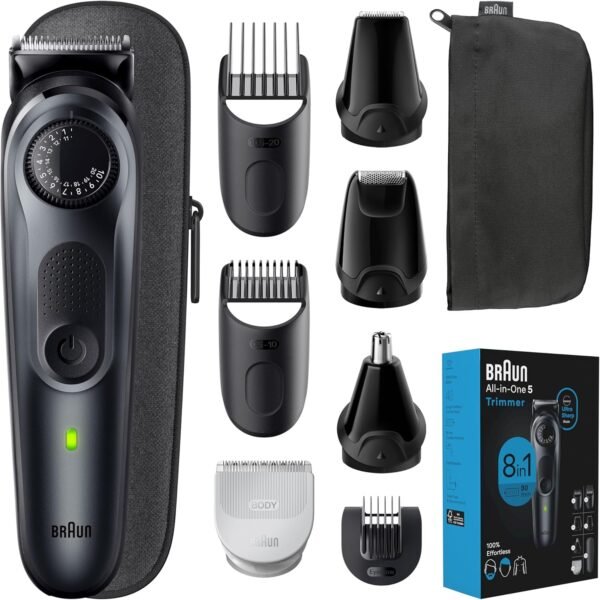 Braun All-in-One Style Kit Series 5 5471, 8-in-1 Trimmer for Men with Beard Trimmer, Body Trimmer for Manscaping, Hair Clippers & More, Ultra-Sharp Blade, 40 Length Settings, Waterproof